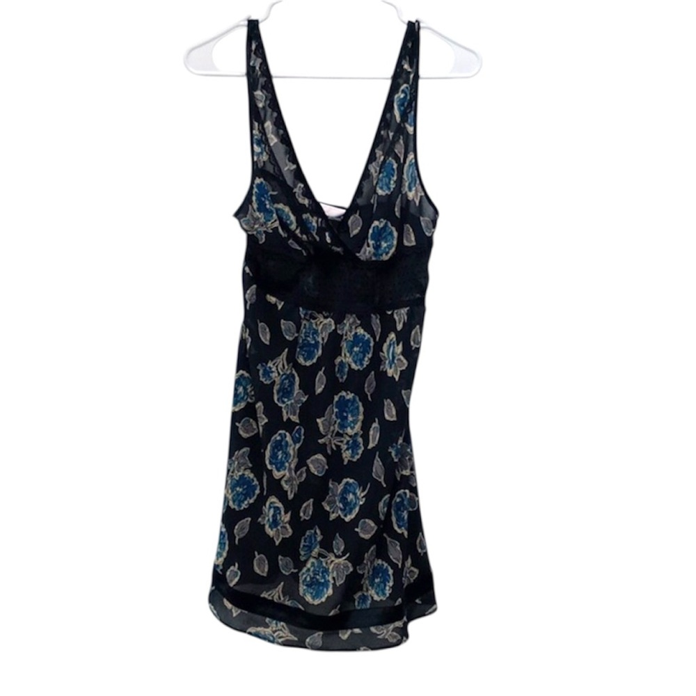 Victoria's Secret Angels Y2K Black And Blue Floral Lace Detail Slip Dress